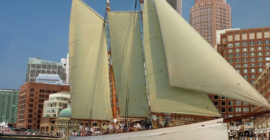 Boston: Harbor Champagne Sunset Sail from Rowes Wharf - Boston Fish Pier and Fan Pier begin the harbor story