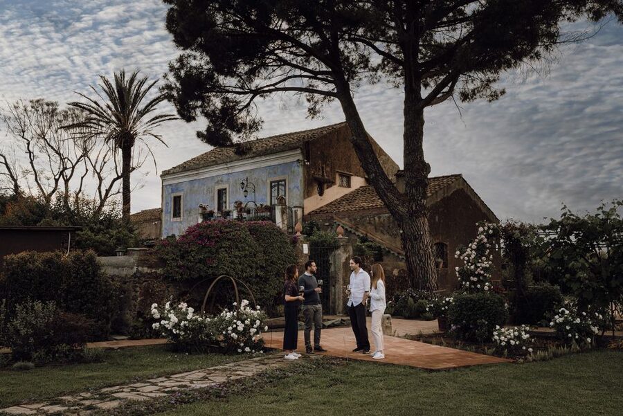 Etna Urban Winery, Vineyard Walk & Sunset Tasting Dinner - Courtyard views toward Mount Etna