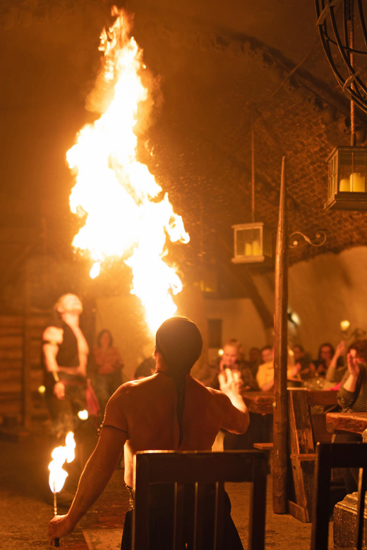 From Prague: Medieval Dinner, Show, Castle and Brewery - Music, dancers, jesters, and a fiery finish