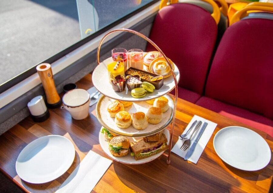 London: Afternoon Tea Bus with a Glass of Prosecco - The food: sandwiches, scones, cakes, and tea