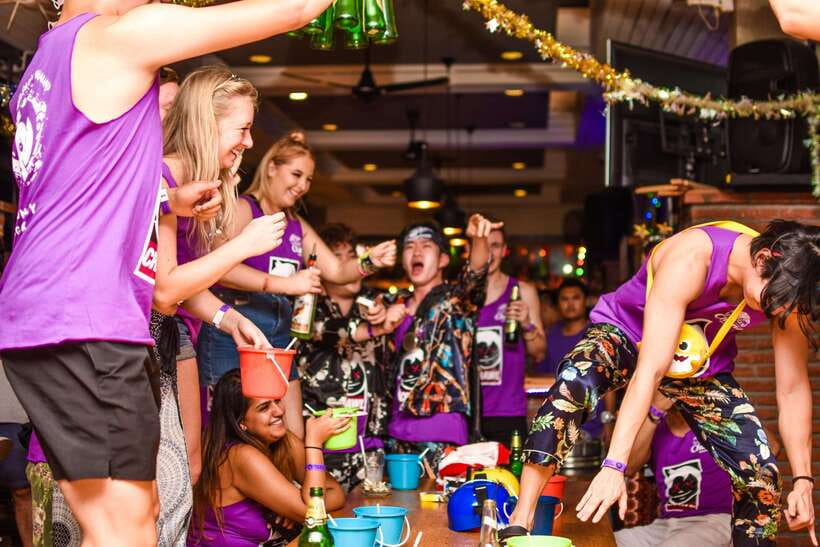 Mad Monkey Bangkok Pub Crawl - Moving toward Khao San Road at 10:30 PM