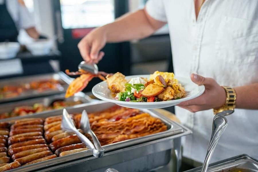 Marina del Rey: City Cruises Champagne Brunch Cruise - The later buffet: steak, salmon, pasta, and family favorites