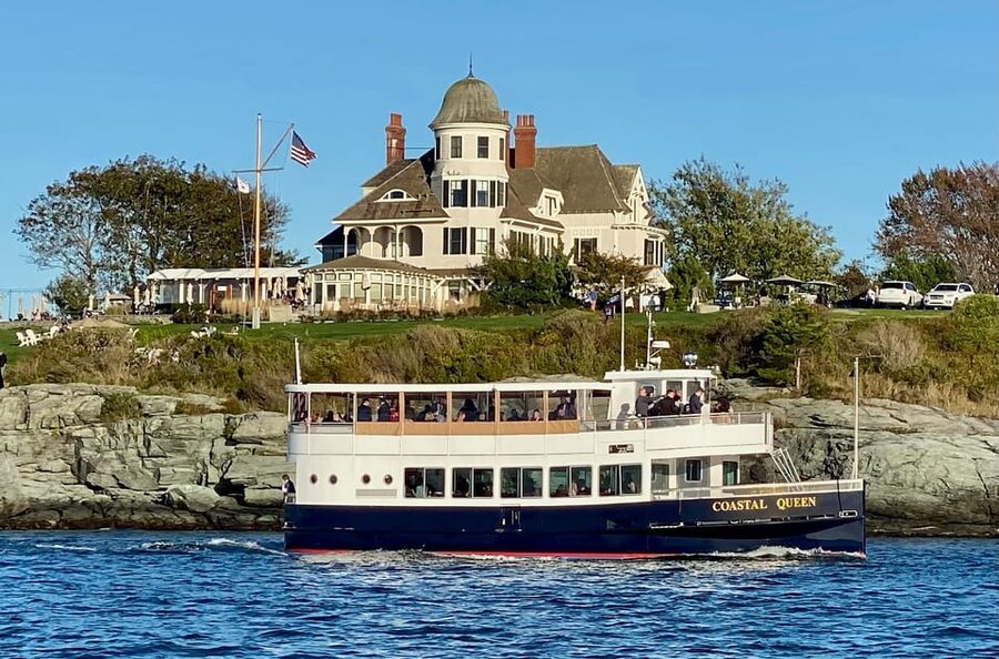 Newport, RI: Evening Cocktail Cruise of Narragansett Bay - Leaving Bowen’s Landing as Newport lights up