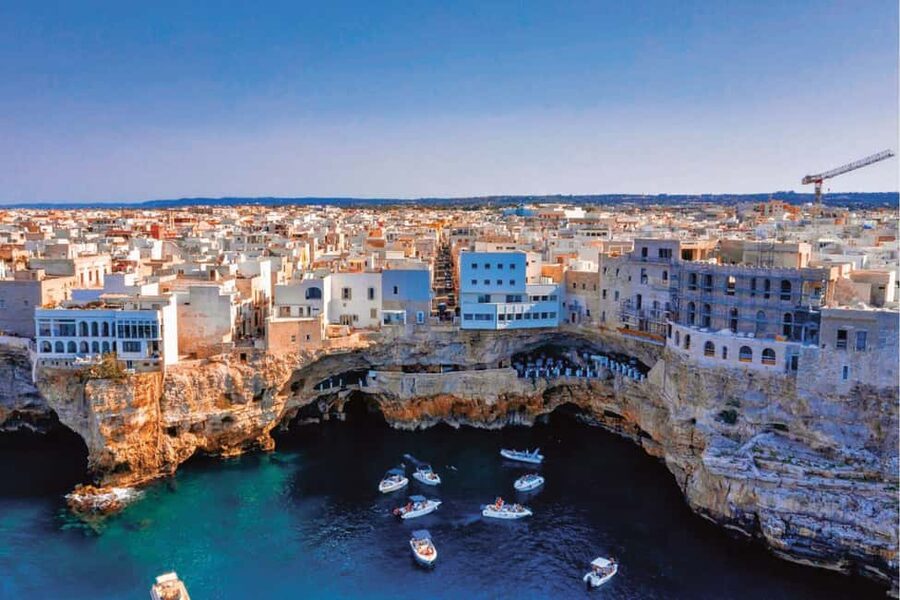 Polignano a Mare Boat Tour with Prosecco and Taralli - The first coastal views: Modugno Monument and Lama Monachile