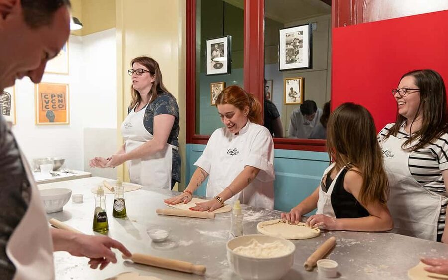 Rome: Pizza & Gelato Making Class with Wine & Limoncello - Making pizza near Piazza Navona